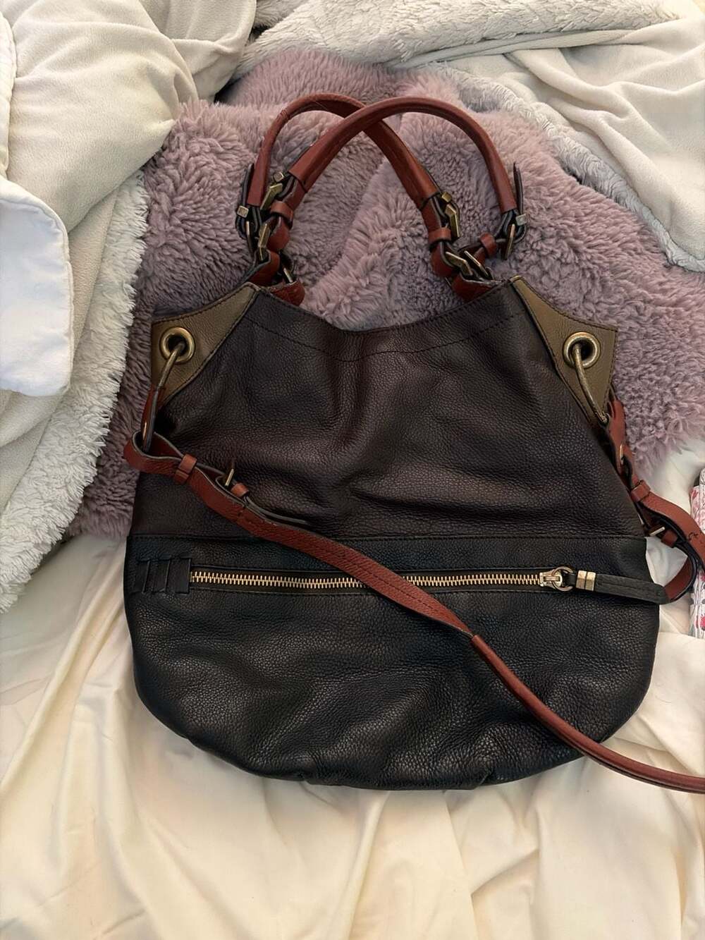 orYANY Sydney Colorblock Pebbled Leather Convertible Hobo Shoulder Bag